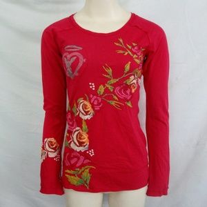 JOHNNY WAS Top Hot Pink Embroidered RARE ANGEL